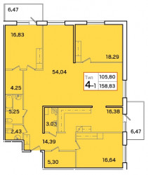 Четырёхкомнатная квартира 156.5 м²