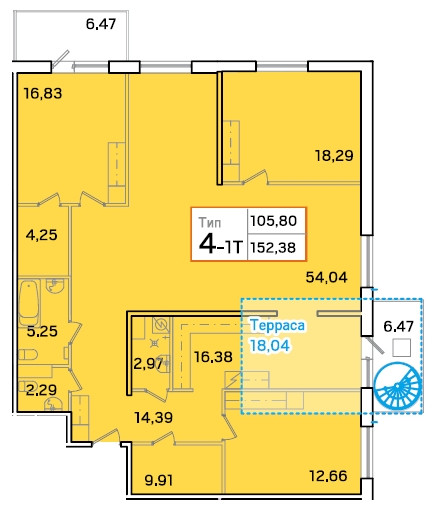 Четырёхкомнатная квартира 156.4 м²