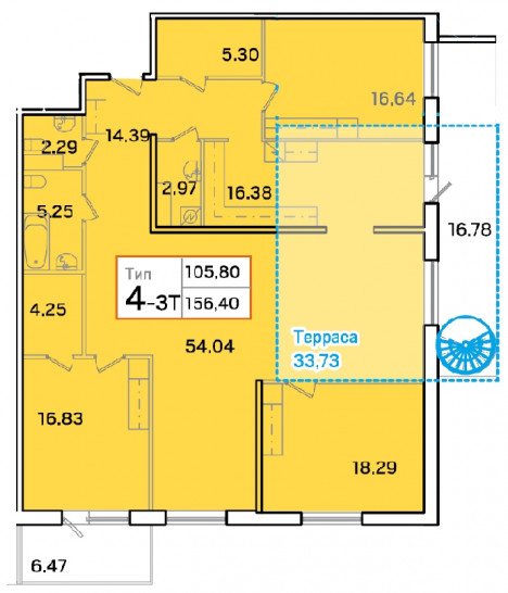 Четырёхкомнатная квартира 156.5 м²
